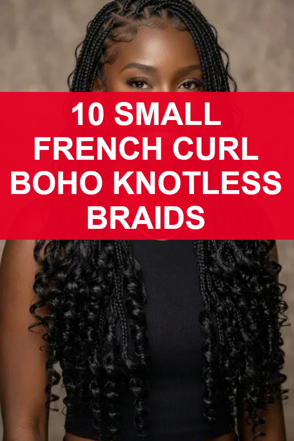 10 Small French Curl Boho Knotless Braids
